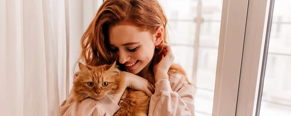 relaxed smiling girl playing with her fluffy cat indoor shot amazing lady holding pet jpg