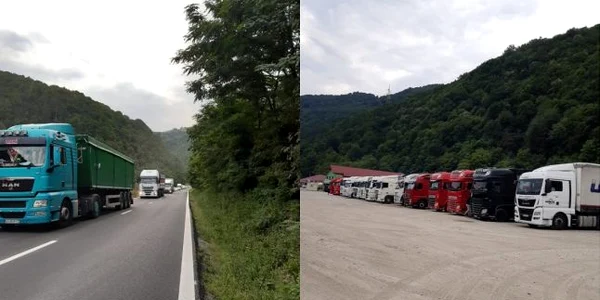 Coadă de TIR-uri şi parcări arhipline urmare a restricţiilor de circulaţie de pe Valea Oltului - Vâlcea pe DN7 - E81 Foto Adevărul