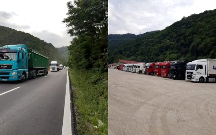 Coadă de TIR-uri şi parcări arhipline, urmare a restricţiilor de circulaţie pe tronsonul de pe Valea Oltului - Vâlcea, al DN 7 / E 81; Foto Adevărul