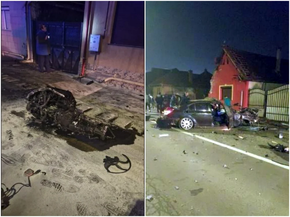 Motorul mașinii și rezultatul accidentului FOTO albapesurse.ro