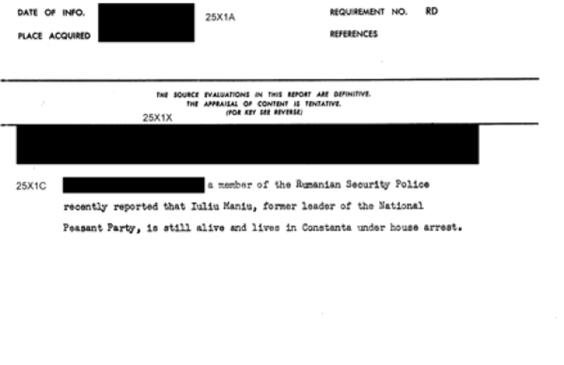 Documentul CIA privind pe Iuliu Maniu şi arestul de la Constanţa Sursa cia.gov