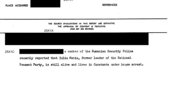 Documentul CIA privind pe Iuliu Maniu şi arestul de la Constanţa Sursa cia.gov