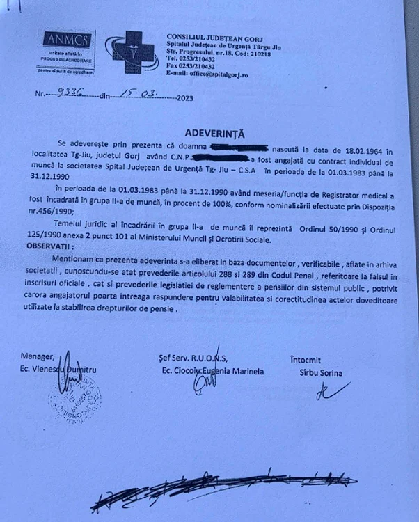Adeverința publicată de pensionară