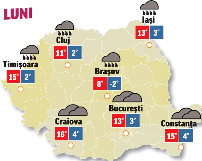 Prognoza meteo 20 aprilie aduce ploi în jumătatea de nord a țării