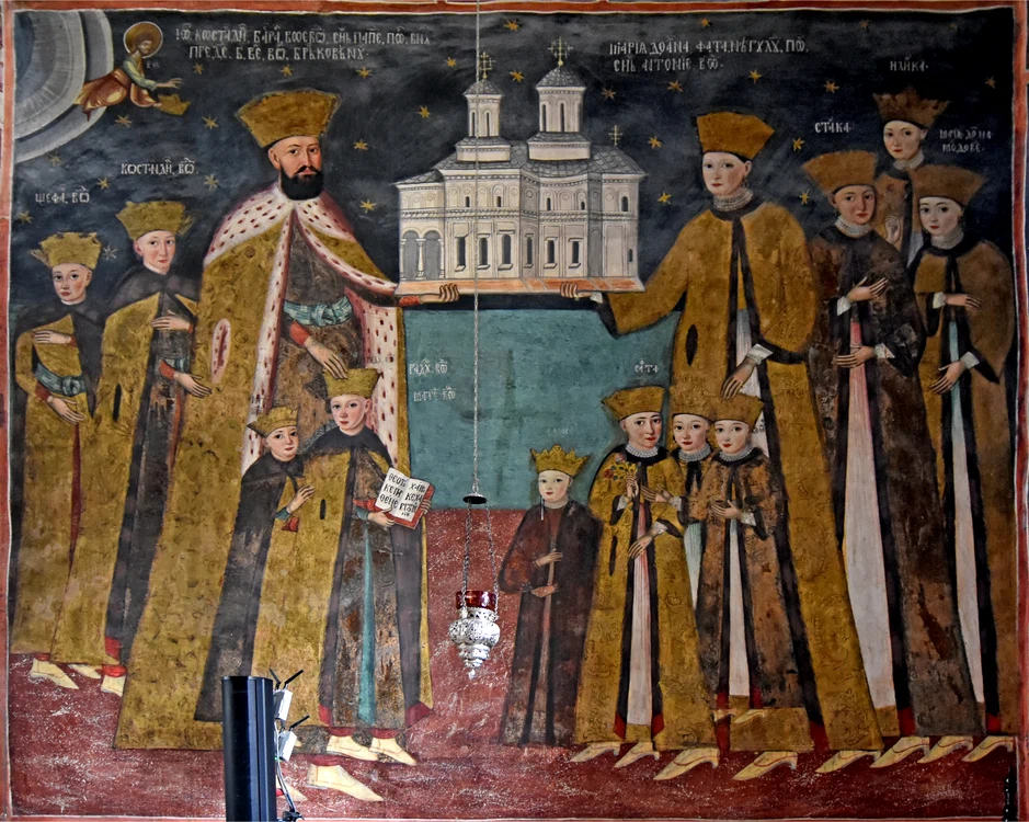 Constantin Brâncoveanu și familia. Tablou votiv de la Mănăstirea Hurezi FOTO Wikipedia