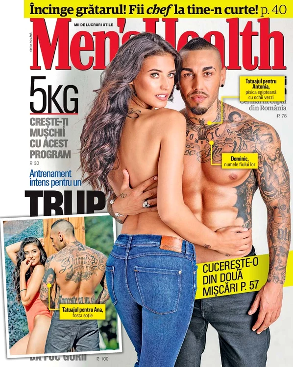 
    Antonia şi Alex Velea, amândoi la bustul gol, pe  coperta celui mai nou număr  al revistei “Men’s Health”Foto: Men’s Health România  