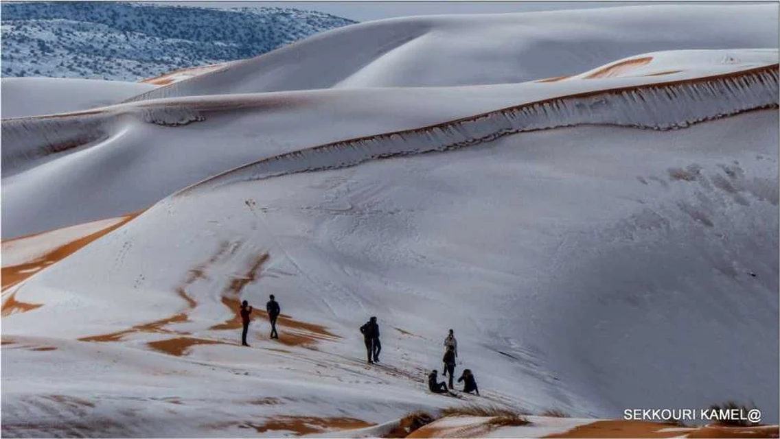 Sahara deşert ninsoare zăpadă FOTO Twitter/ Sekkouri Kame