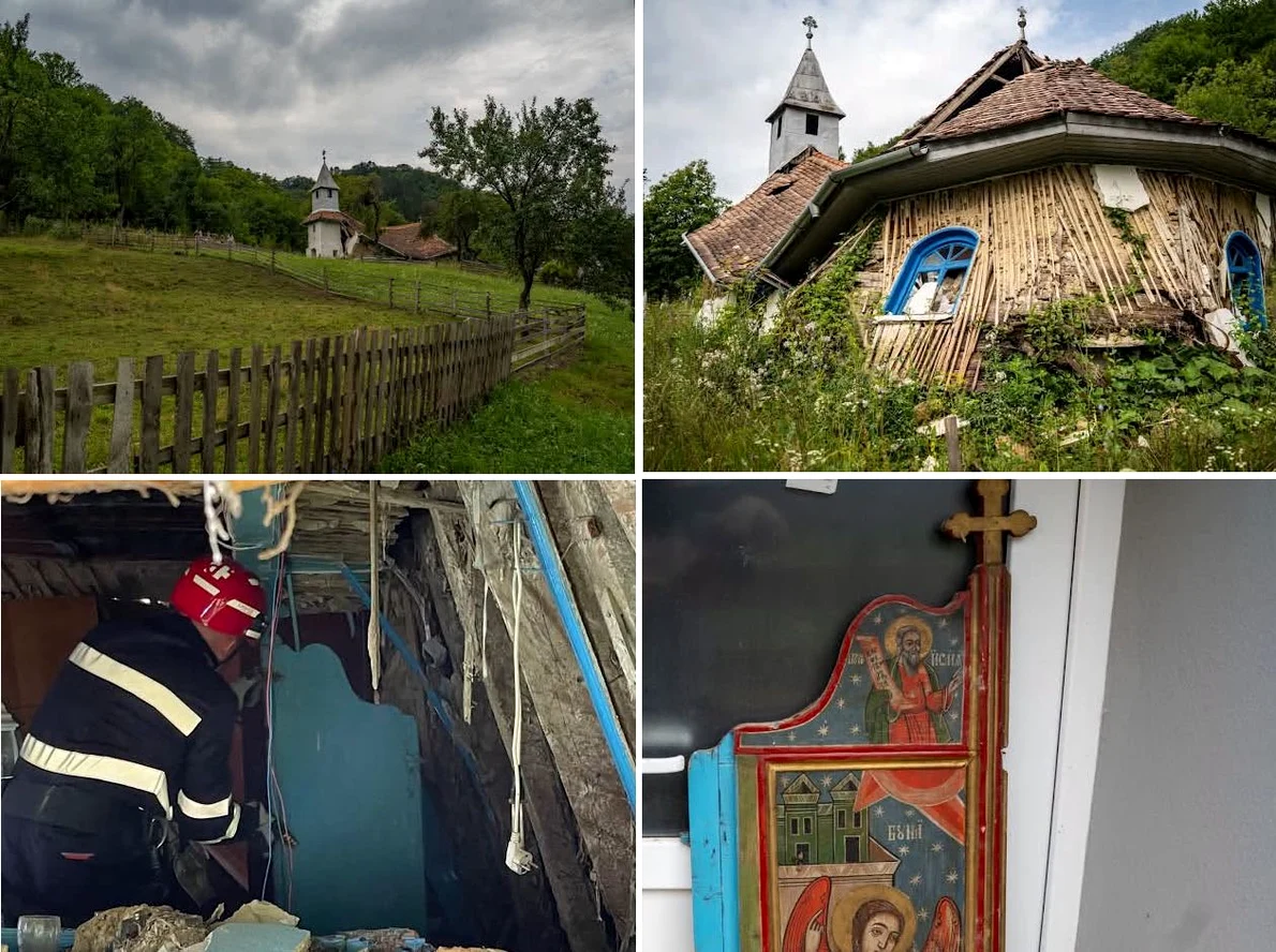 Recuperarea ușilor împărătești de la biserica monument istoric prăbușită din Uilac (© Institutul Național al Patrimoniului)