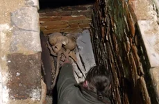 Deschiderea mormântului din Lepoglava, în care se află osemintele lui Ioan Corvin, fiul regelui Matia Corvin, împreună cu cele ale fiului acestuia, Cristofor (© captură video Magyarságkutató Intézet)