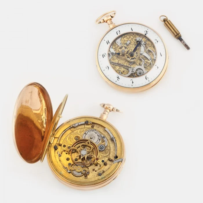 Excepțional ceas Breguet, de buzunar, din aur, mecanism skeleton complicat