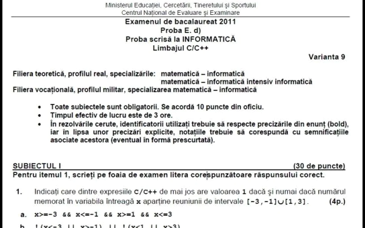 informatica pentru specializările: matematică – informatică
