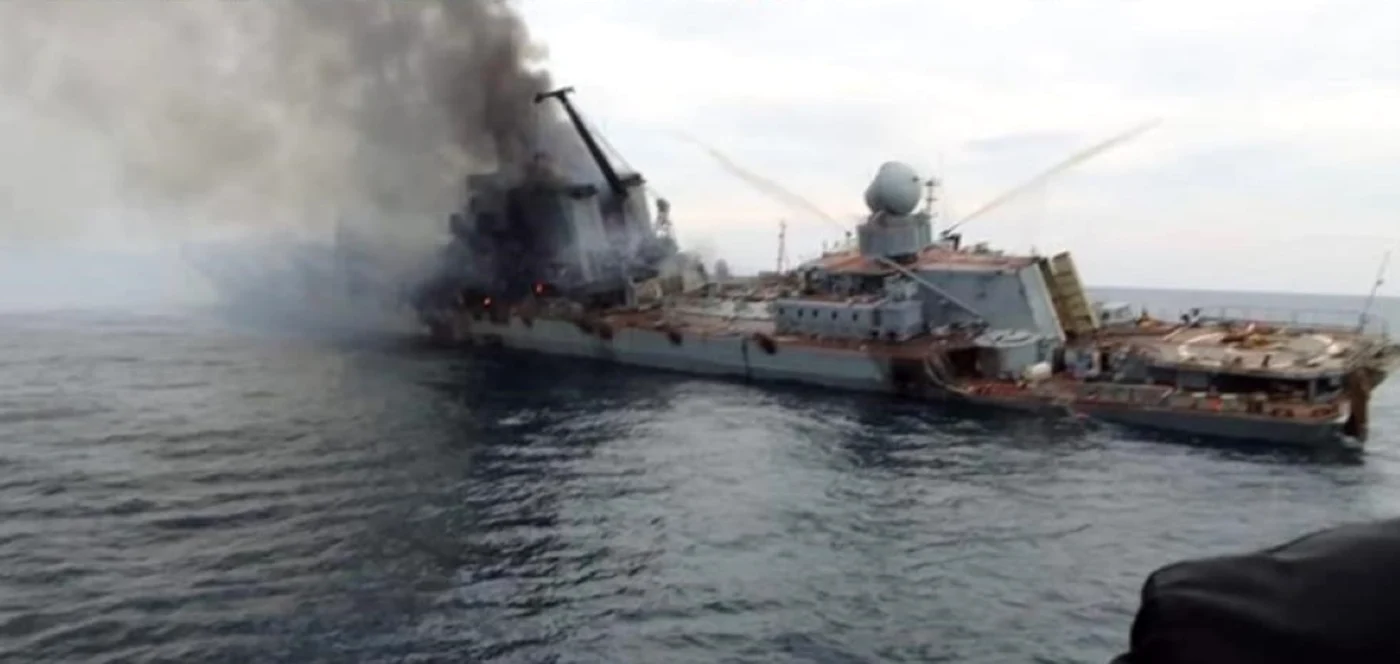 Nava amiral a Rusiei a fost distrusă de ucraineni. FOTO: captură video Butosuv Plus 