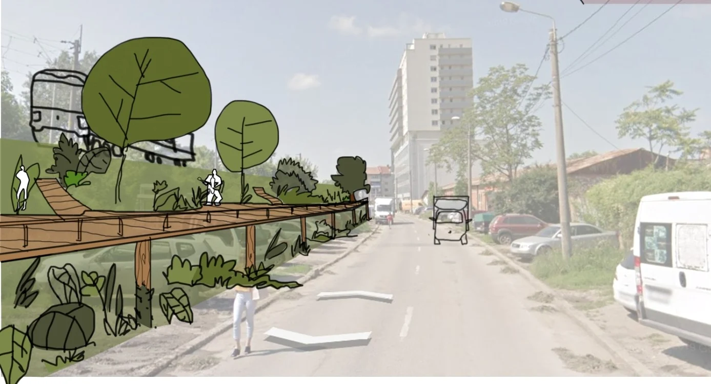Autostrada pietonală ar evita mai multe obstacole de pe traseul pietonilor FOTO Schita The Strollers