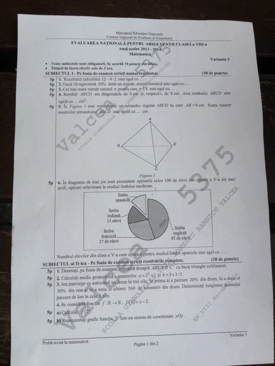 Acestea sunt subiectele de la examenul de matematică