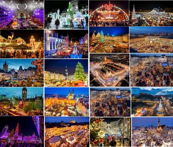 Colaj de imagini cu târgurile de Crăciun din Europa