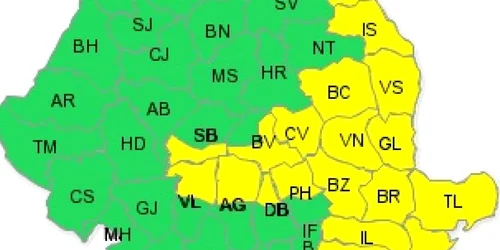Harta județelor afectate de codul galben