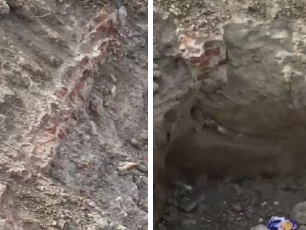 Elemente de construcție din cărămidă, descoperite în timpul lucrărilor la Planșeul Unirii. Zona va fi cercetată de arheologi