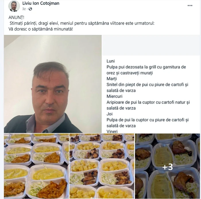 Primarul din Roșia de Amaradia postează săptămânal meniul Foto: Facebook