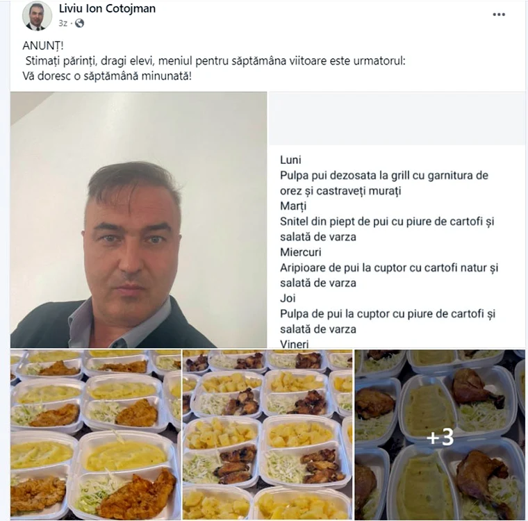 Primarul din Roșia de Amaradia postează săptămânal meniul Foto: Facebook
