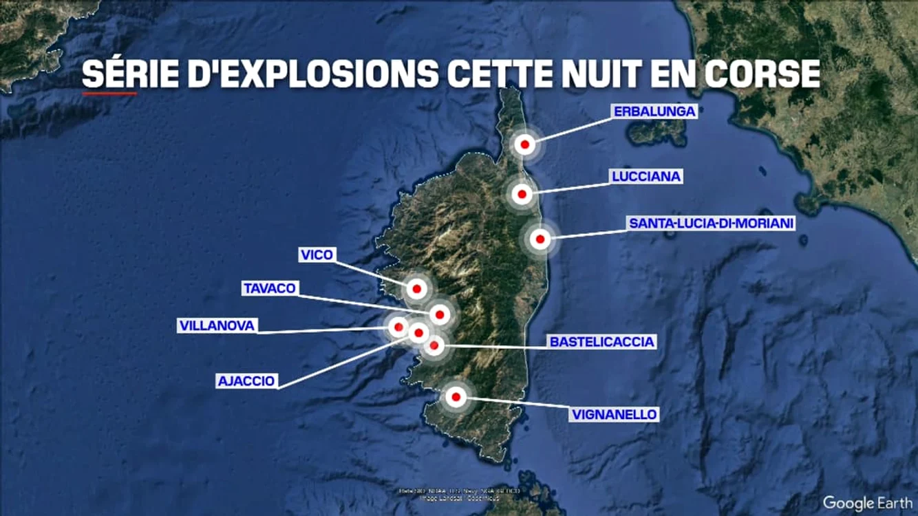 Harta exploziilor din Corsica Sursa BFMTV