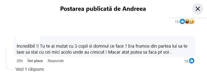 Comentariul de la postarea cu apartamentul - Foto: Facebook