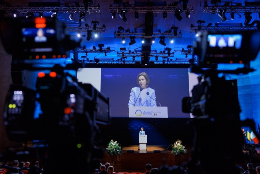 Maia Sandu, la Conferința pentru Reconstrucția Ucrainei: Ne confruntăm cu o interferență rusă tot mai agresivă