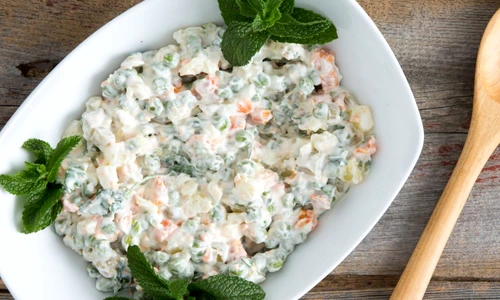 Olivier Salad on old picnic table jpeg