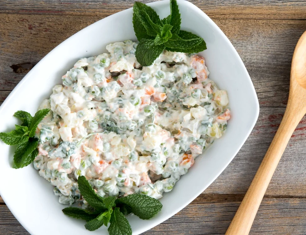 Olivier Salad on old picnic table jpeg