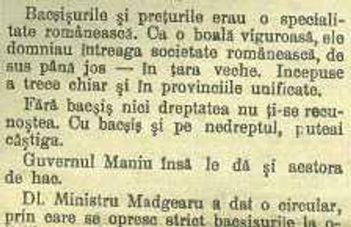 Imagine a rubricii care face referire la „păcatele“ bacşişului/Foto Arhivele Naţionale Alba