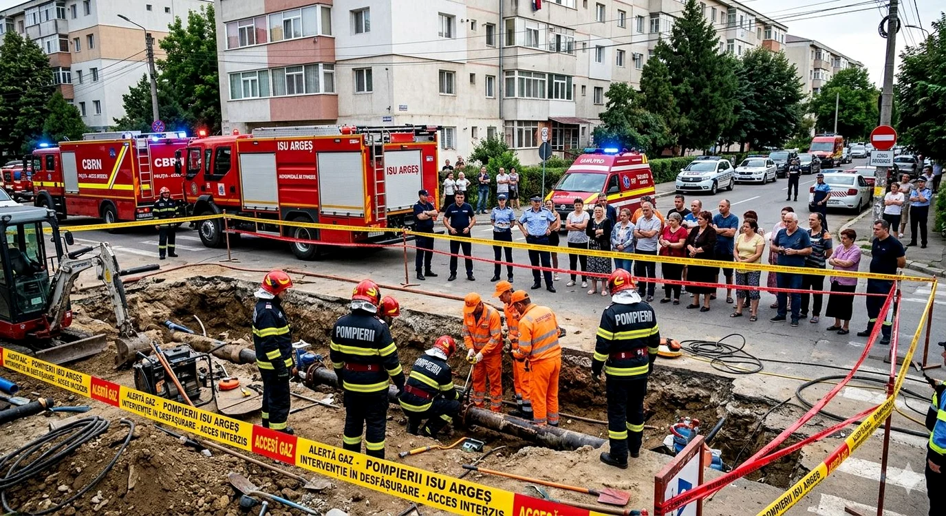 Curioșii s-au strâns pe lângă conducta de gaze avariată. FOTO: ISU