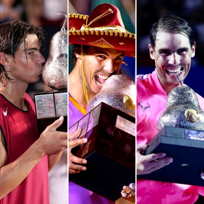 Rafael Nadal a muşcat pentru a treia oară în carieră din trofeul-pară al turneului de la Acapulco. Foto: Abierto Mexicano via Twitter