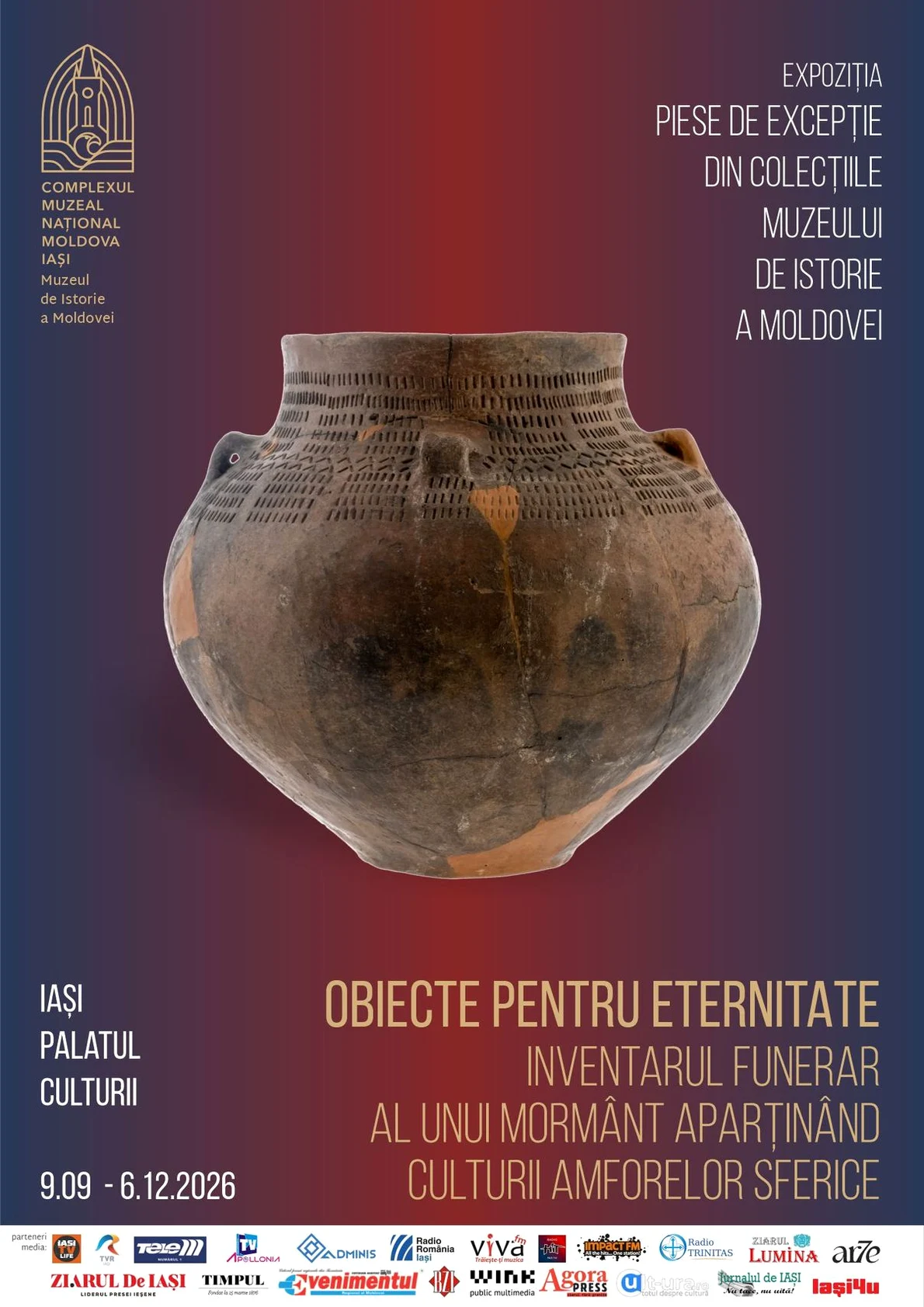 Inventarul funerar al unui mormânt aparținând culturii Amforelor Sferice, expus la Iași