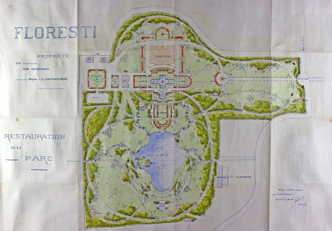 Planul parcului de la Floreşti,  realizat de Emile Pinard în 1912 (ANIC,  Fond Planuri și hotărnicii)