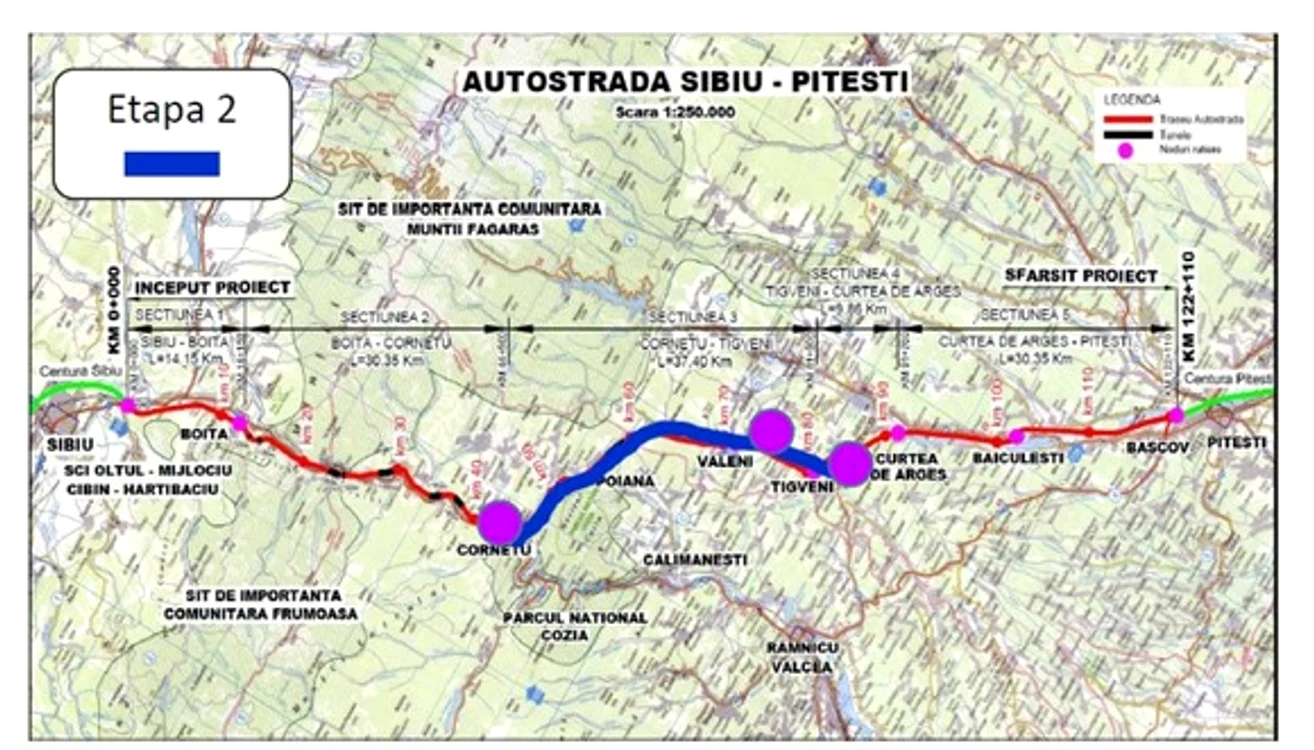 
    Autostrada Sibiu-Pitești va traversa munții și, între Boița și Cornetu, va avea 7 tuneluri  