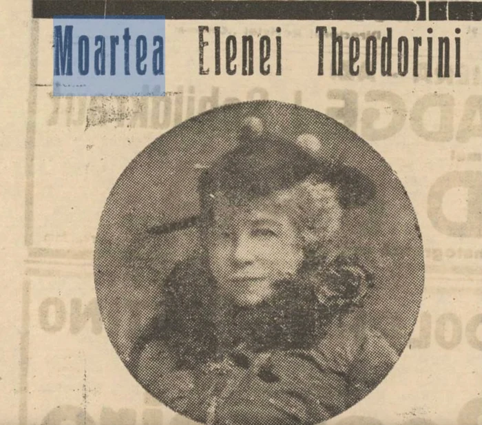 Anunțul decesului Elenei Teodorini, publicat în martie 1926