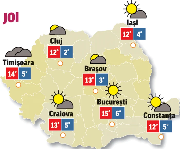 Joi, vremea va fi frumoasă chiar dacă temperaturile vor scădea cu câteva grade