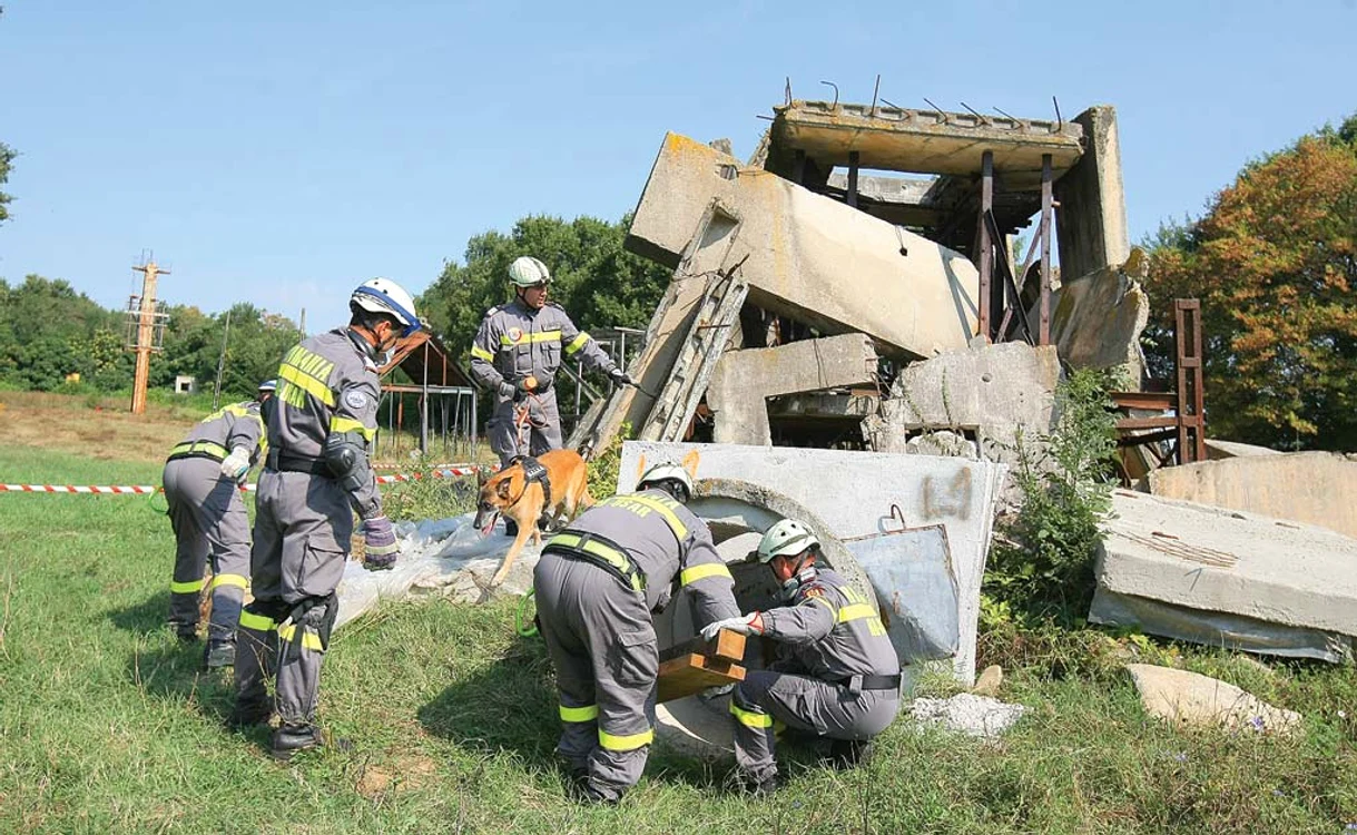 
    Salvatorii, împreună  cu câinele Spidy, au  găsit o victimă sub  clădirea prăbuşităFotografii: Dorin Constanda  