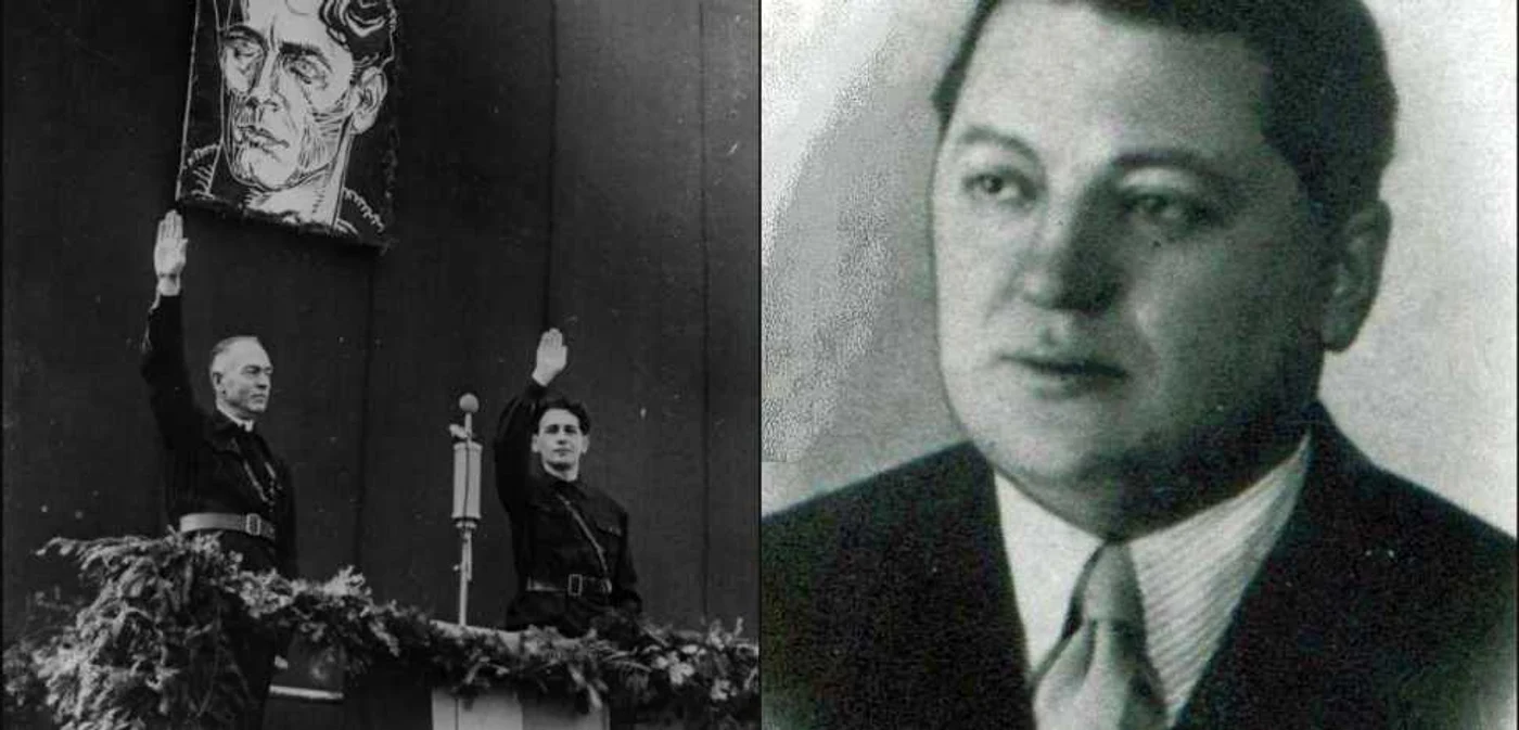 Eugen Cristescu (dreapta) - Ion Antonescu şi Horia Sima, în octombrie 1940 (stânga) Foto colaj: Wikimedia Commons