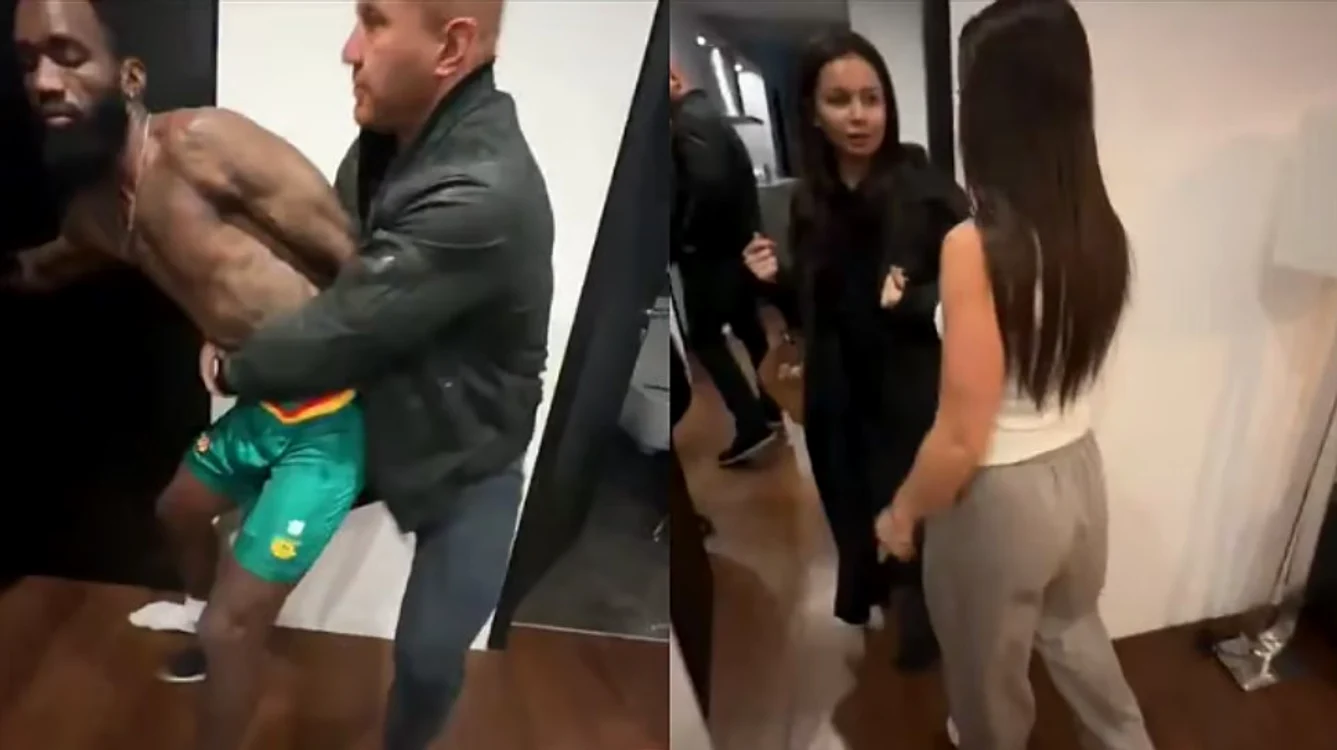 Fotbalistul opune rezistență în fața polițistului, în timp femeile se înfruntă FOTO Captură video