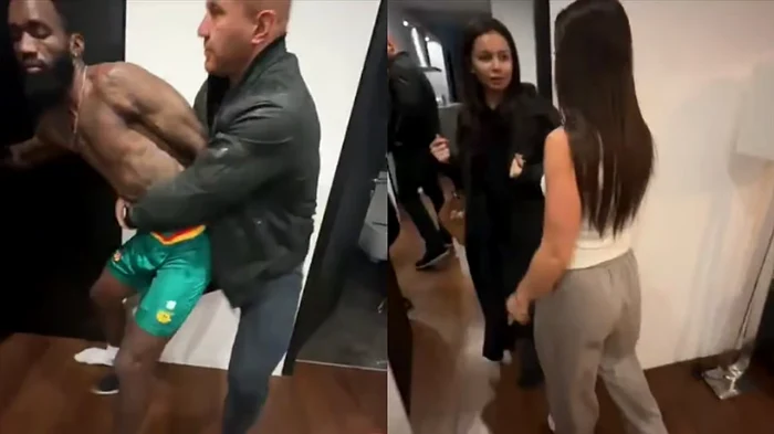 Fotbalistul opune rezistență în fața polițistului, în timp femeile se înfruntă FOTO Captură video