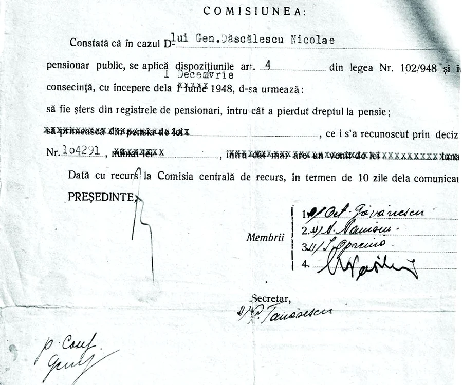 Lui Nicolae Dăscălescu i se comunică faptul că a pierdut dreptul la pensie
