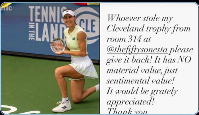 Sorana a rămas fără trofeul câștigat la Cleveland. Foto Instagram