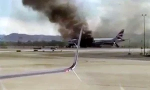 british airways plane fire in las vegas jpeg