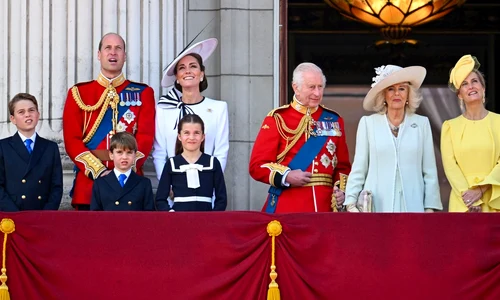 Printul George, Printul William, Printul Louis, Printesa Kate, Printesa Charlotte, Regele Charles, Regina Camilla si Ducesa Sophie la Trooping the Colour 2024   profimedia 0881838195 jpg