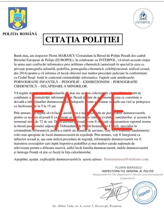Politia Romana mesaj FAKE jpg