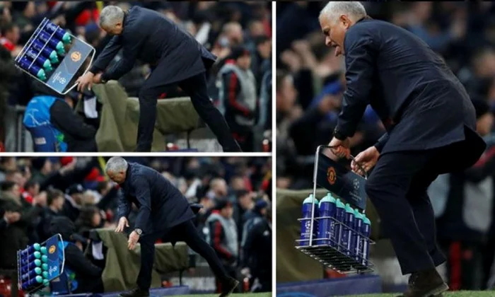 Tehnicianul portughez a distrus baxurile cu apă după ce United a învins-o în prelungiri pe Young Boys şi s-a calificat în optimiFoto: Captură Digi Sport