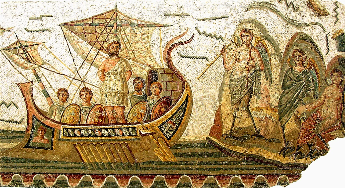 Ulise și sirenele. Mozaic roman (© Bardo National Museum / Wikimedia Commons)