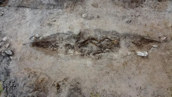 O femeie din epoca vikingilor, îngropată alături de câinele ei într-un „mormânt-barcă” elaborat (©  The Arctic University Museum of Norway)