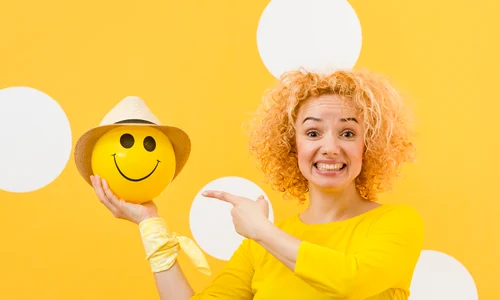beautiful blonde woman with happy balloon jpg