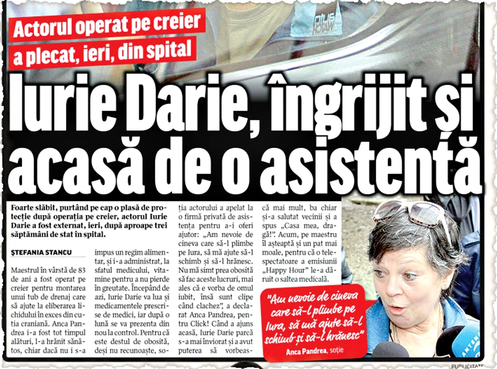 Click! a urmărit  starea de sănătate a  actorului încă de la  prima sa internare